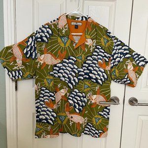 Tommy Bahama Green Blue Orange Koi Fish Silk Short Sleeve Shirt